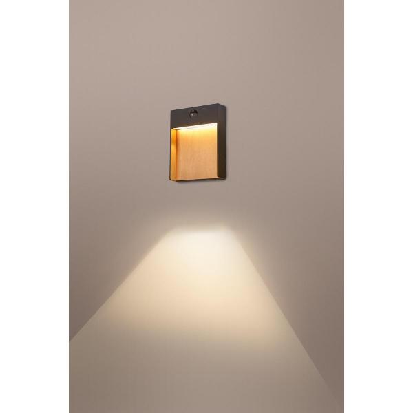 SLV FLATT SENSOR Outdoor LED Wandaufbauleuchte, 16W, 600lm, 3000K, IP65, anthrazit/braun (1002955)