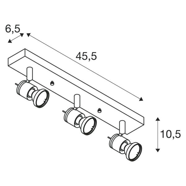 SLV ASTO 3, Wand- und Deckenleuchte, dreiflammig, QPAR51, max. 225 W, aluminium gebürstet (147443)