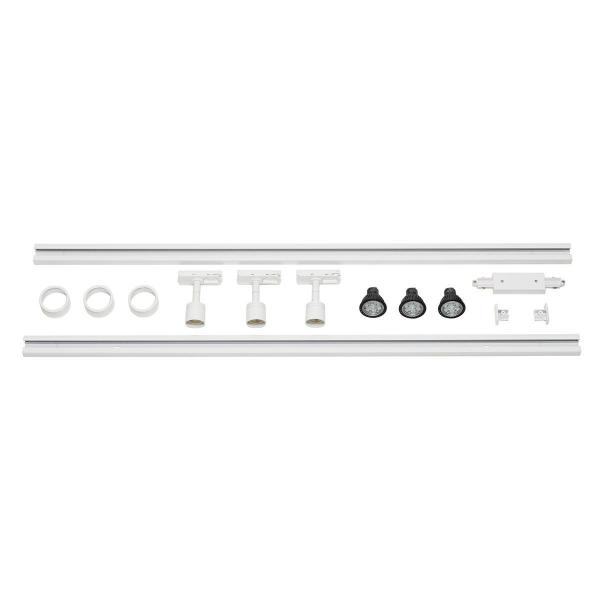 ARDEBO.de SLV 1Phasen-Hochvolt-Set dreiflammig, LED, inkl. 2x1 m Hochvoltschiene, 3xPurileuchtkopf, Längsverbinder, 2 Endkappen, 3x Dekoring, 3x LED GU10 Leuchtmittel, weiß (143191)