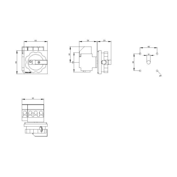 Siemens Not-Ausschalter 4p 25A, 400V, 9,5kW Frontbef. 4lochbef. (3LD21031TL53)