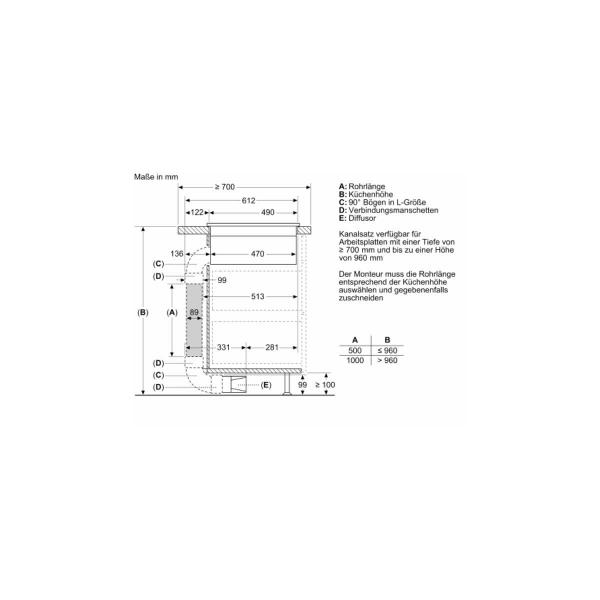 Siemens ED711FGA7 iQ500 Induktionskochfeld mit Dunstabzug und Flachkanal 90 °vertikal L (ED711FQ15E+HZ9VDSB2), 71cm breit, rahmenlos, touchSlider, Schwarz