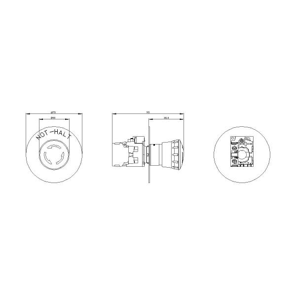 Siemens 3SU1150-1HB20-1CH0 NOT-HALT-Pilzdrucktaster mit gelbem Unterlegschild, 1 Öffner, Schraubanschluss