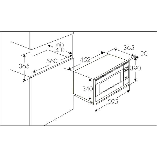 Wolkenstein WMW900-25GB EB Einbau Mikrowelle, 60cm breit, 900W, 6 Leistungsstufen, 25L, Grill 1000W, Auftaufunktion, LED-Display, Schwarz