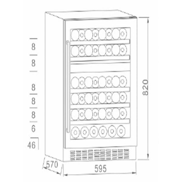 Wolkenstein UWTS129-46ED Stand Weintemperierschrank, 60 cm breit, 46 Standardweinflaschen, 5 Buchenholzböden, Thermostat, 2 Temperaturzonen, unterbaufähig, schwarz