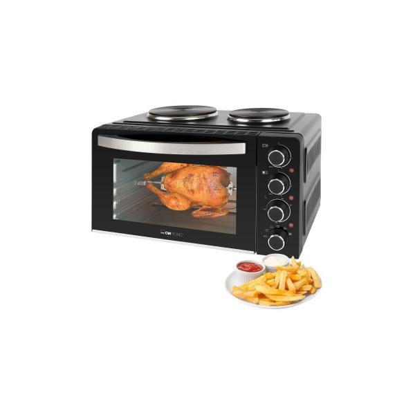 ARDEBO.de Clatronic KK 3786 Miniküche, 3100 W, 28 L, 2 Kochplatten, mit Backofen, Drehspieß, schwarz (263984)