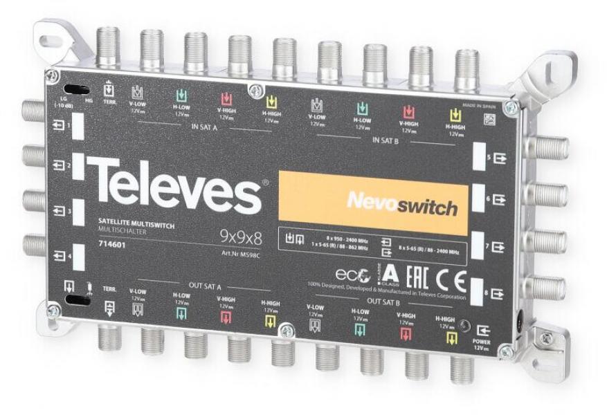 ARDEBO.de Televes MS98C NevoSwitch Multischalter, 9 Eingänge, 8 Ausgänge (714601)