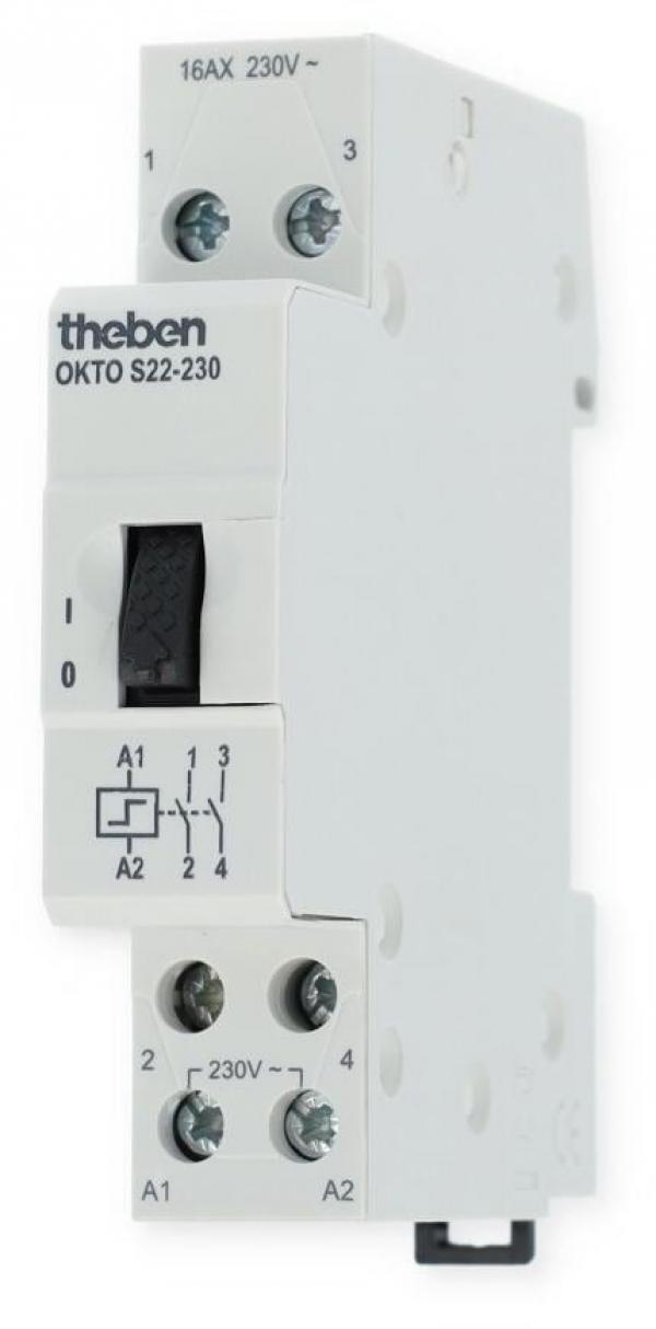 Theben OKTO S22-230 Stromstoßschalter elektromechanisch, 2 Kanäle/Schließer, allpolige Abschaltung, 200 W LED (3120122)