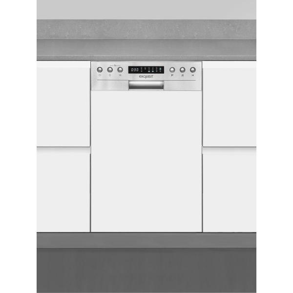 Exquisit EGSP9410-EB-030D Teilintegrierter Geschirrspüler, 45 cm breit, 10 Maßgedecke, 6 Programme, Auto Door Open, EcoProgramm