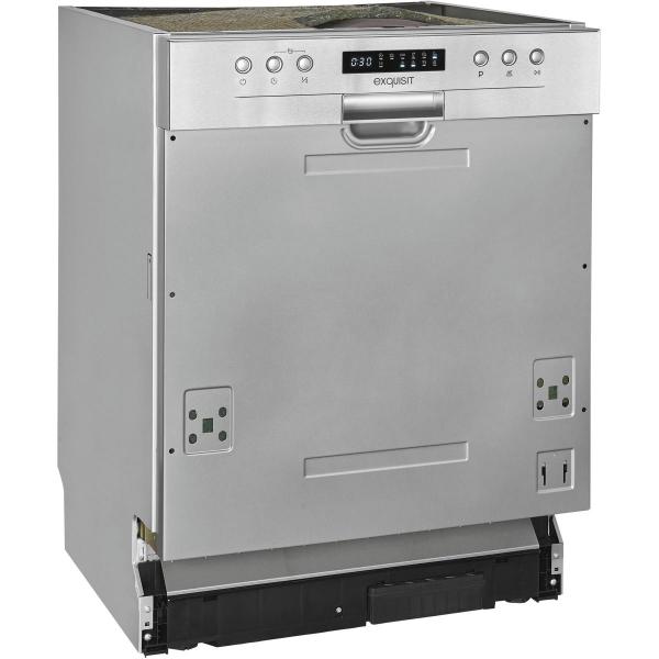 Exquisit EGSP9414-EB-030D Teilintegrierter Geschirrspüler, 60 cm breit, 14 Maßgedecke, Aquastopp, 6 Programme, Auto Door Open, Edelstahl