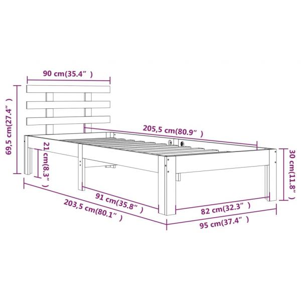 Massivholzbett 90x200 cm