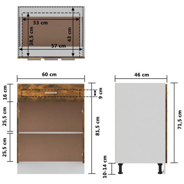 Unterschrank mit Schublade Räuchereiche 60x46x81,5 cm