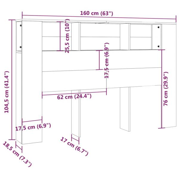 Kopfteil mit Ablagen Braun Eichen-Optik 160x18,5x104,5 cm