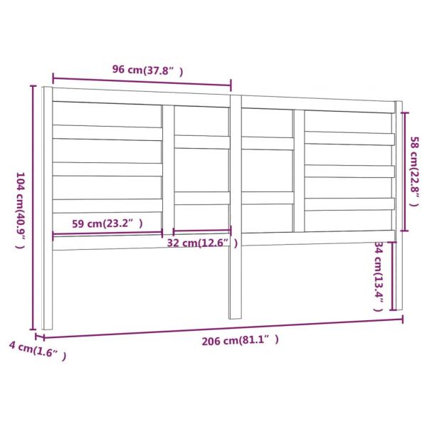 Bett-Kopfteil Schwarz 206x4x104 cm Massivholz Kiefer