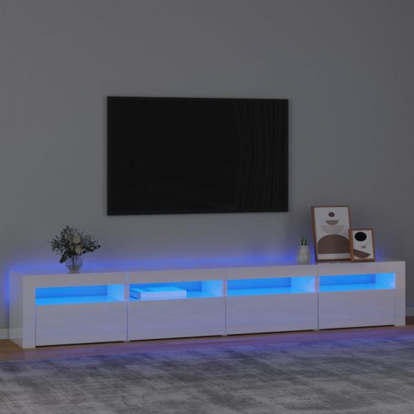 ARDEBO.de - TV-Schrank mit LED-Leuchten Hochglanz-Weiß 240x35x40 cm