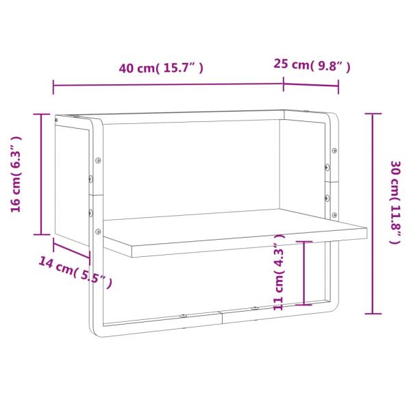 Wandregal mit Stange Braun Eichen-Optik 40x25x30 cm