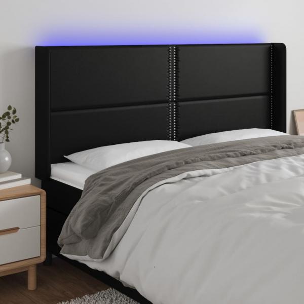 ARDEBO.de - LED Kopfteil Schwarz 183x16x118/128 cm Kunstleder