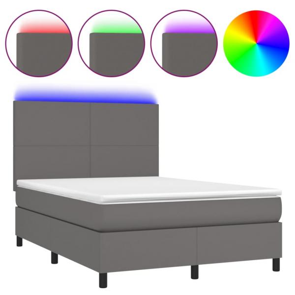 Boxspringbett mit Matratze & LED Grau 140x190 cm Kunstleder