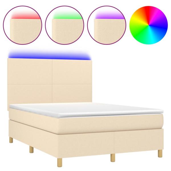 Boxspringbett mit Matratze & LED Creme 140x190 cm Stoff