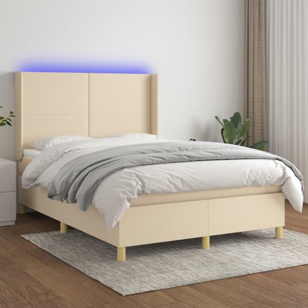 ARDEBO.de - Boxspringbett mit Matratze & LED Creme 140x190 cm Stoff