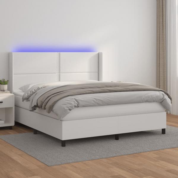 ARDEBO.de - Boxspringbett mit Matratze & LED Weiß 180x200 cm Kunstleder