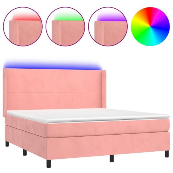 Boxspringbett mit Matratze & LED Rosa 160x200 cm Samt