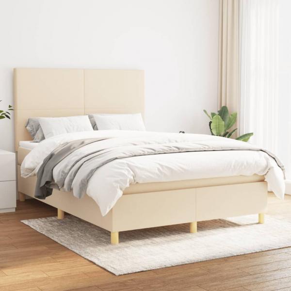 ARDEBO.de - Boxspringbett mit Matratze Creme 140x190 cm Stoff