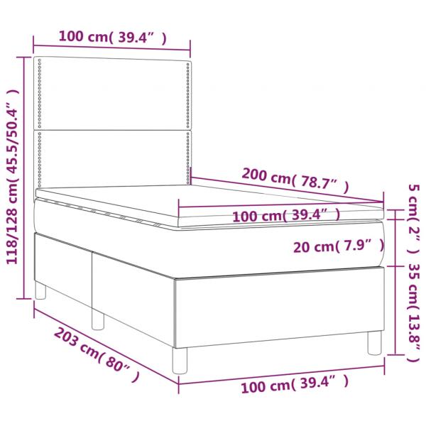 Boxspringbett mit Matratze Weiß 100x200 cm Kunstleder