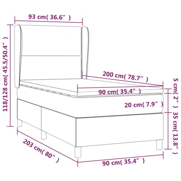 Boxspringbett mit Matratze Weiß 90x200 cm Kunstleder