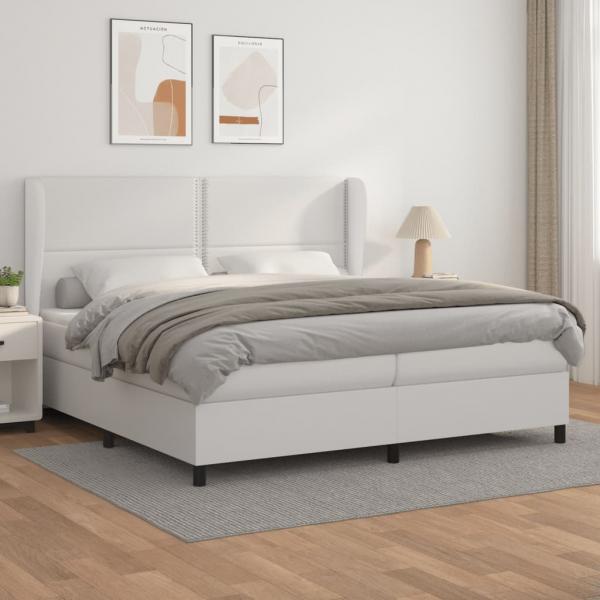 ARDEBO.de - Boxspringbett mit Matratze Weiß 200x200 cm Kunstleder