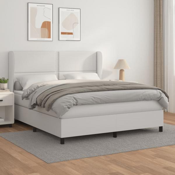 ARDEBO.de - Boxspringbett mit Matratze Weiß 180x200 cm Kunstleder