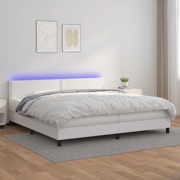 ARDEBO.de - Boxspringbett mit Matratze & LED Weiß 200x200 cm Kunstleder