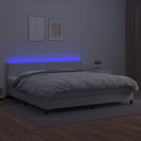 Boxspringbett mit Matratze & LED Weiß 200x200 cm Kunstleder