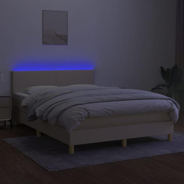 Boxspringbett mit Matratze & LED Creme 140x190 cm Stoff