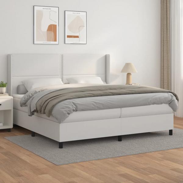 ARDEBO.de - Boxspringbett mit Matratze Weiß 200x200 cm Kunstleder