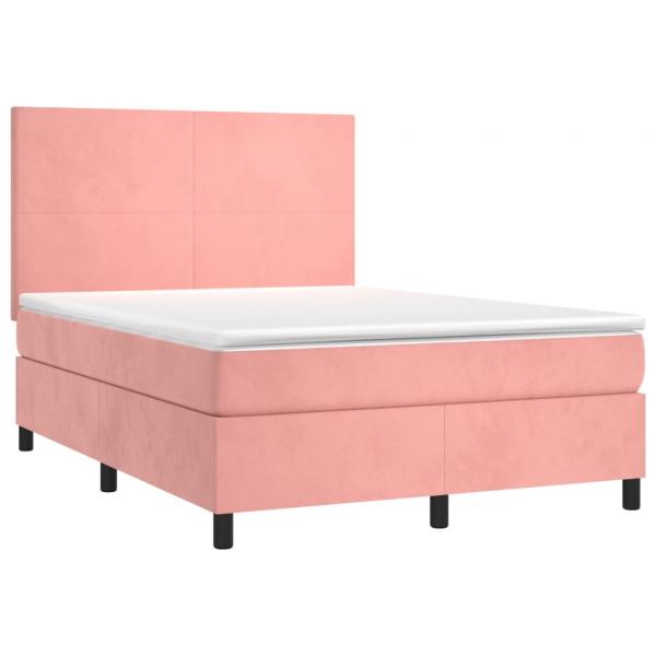 Boxspringbett mit Matratze & LED Rosa 140x190 cm Samt