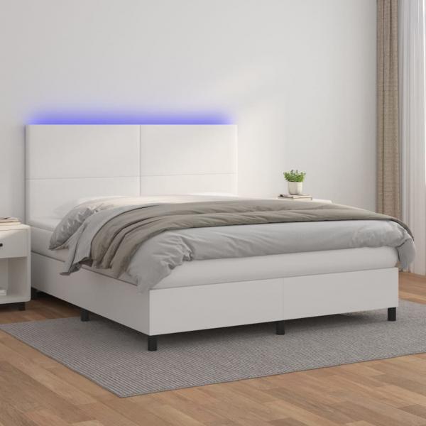 ARDEBO.de - Boxspringbett mit Matratze & LED Weiß 160x200 cm Kunstleder