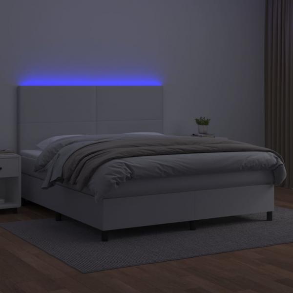 Boxspringbett mit Matratze & LED Weiß 160x200 cm Kunstleder