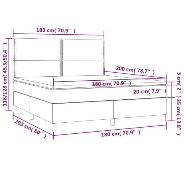 Boxspringbett mit Matratze & LED Weiß 180x200 cm Kunstleder