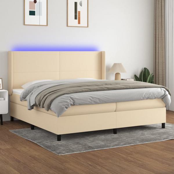 ARDEBO.de - Boxspringbett mit Matratze & LED Creme 200x200 cm Stoff