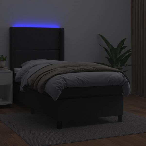 Boxspringbett mit Matratze & LED Schwarz 90x200 cm Kunstleder