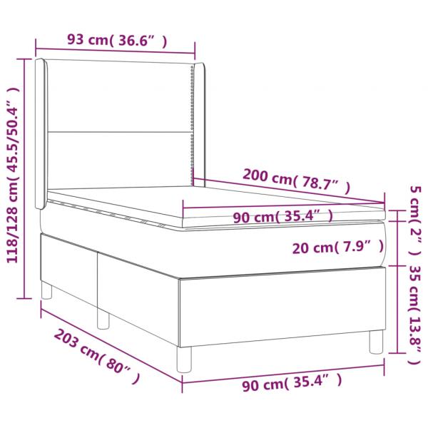 Boxspringbett mit Matratze & LED Schwarz 90x200 cm Kunstleder