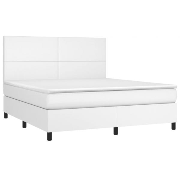 Boxspringbett mit Matratze Weiß 160x200 cm Kunstleder