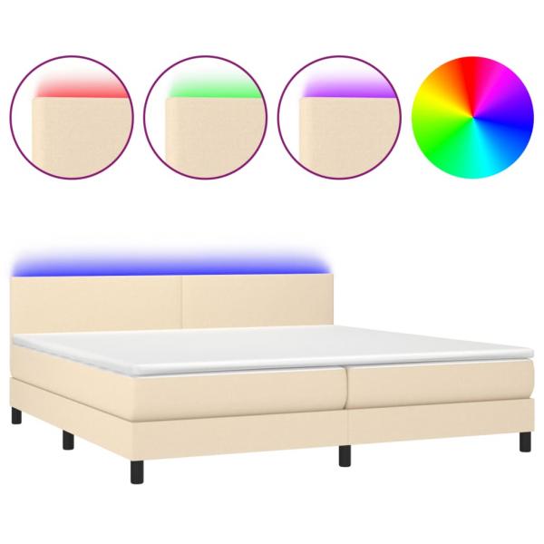 Boxspringbett mit Matratze & LED Creme 200x200 cm Stoff