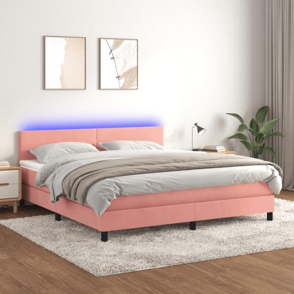 ARDEBO.de - Boxspringbett mit Matratze & LED Rosa 160x200 cm Samt