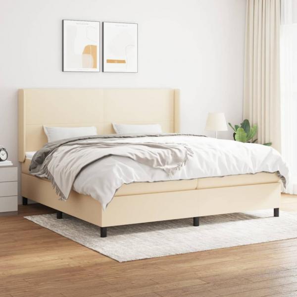 ARDEBO.de - Boxspringbett mit Matratze Creme 200x200 cm Stoff