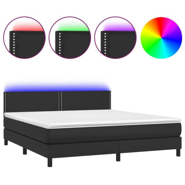 Boxspringbett mit Matratze & LED Schwarz 180x200 cm Kunstleder