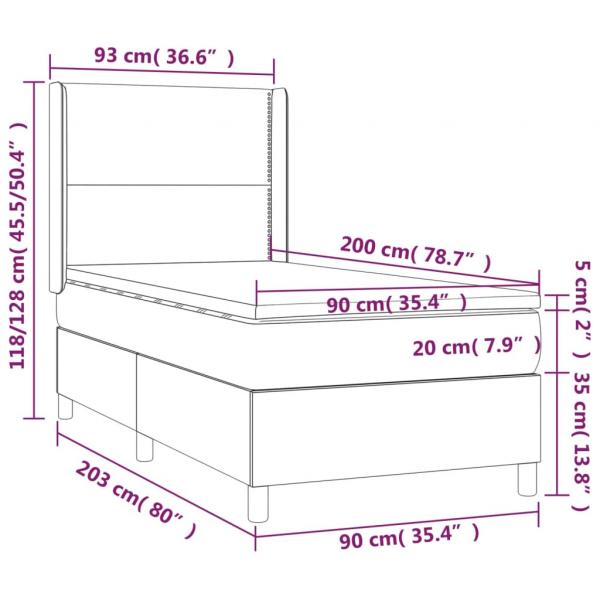 Boxspringbett mit Matratze Weiß 90x200 cm Kunstleder