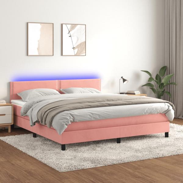 ARDEBO.de - Boxspringbett mit Matratze & LED Rosa 180x200 cm Samt