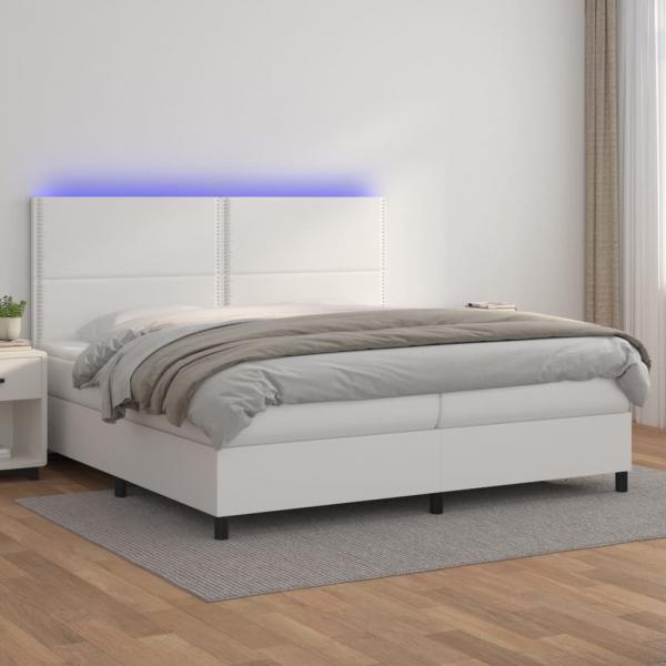 ARDEBO.de - Boxspringbett mit Matratze & LED Weiß 200x200 cm Kunstleder