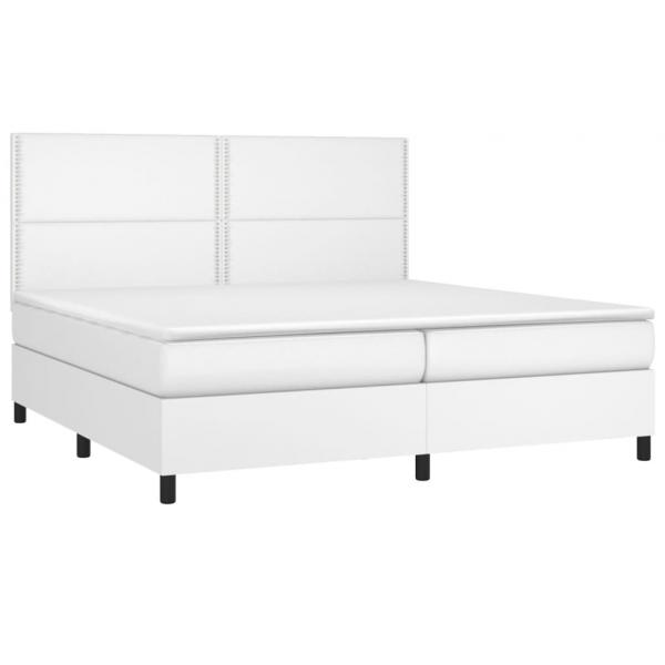 Boxspringbett mit Matratze & LED Weiß 200x200 cm Kunstleder